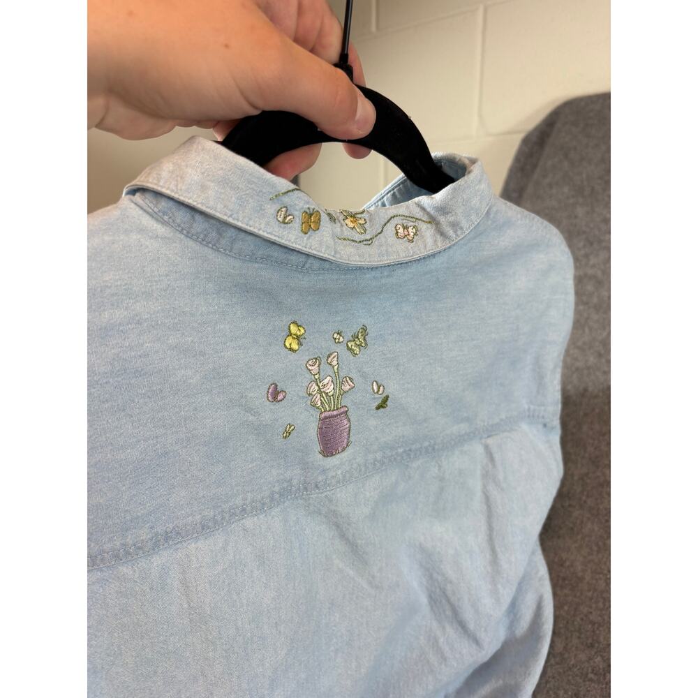 VINTAGE 90s Disney Denim Shirt Womens Blue Winnie The Pooh Embroidered Large - Picture 6 of 6